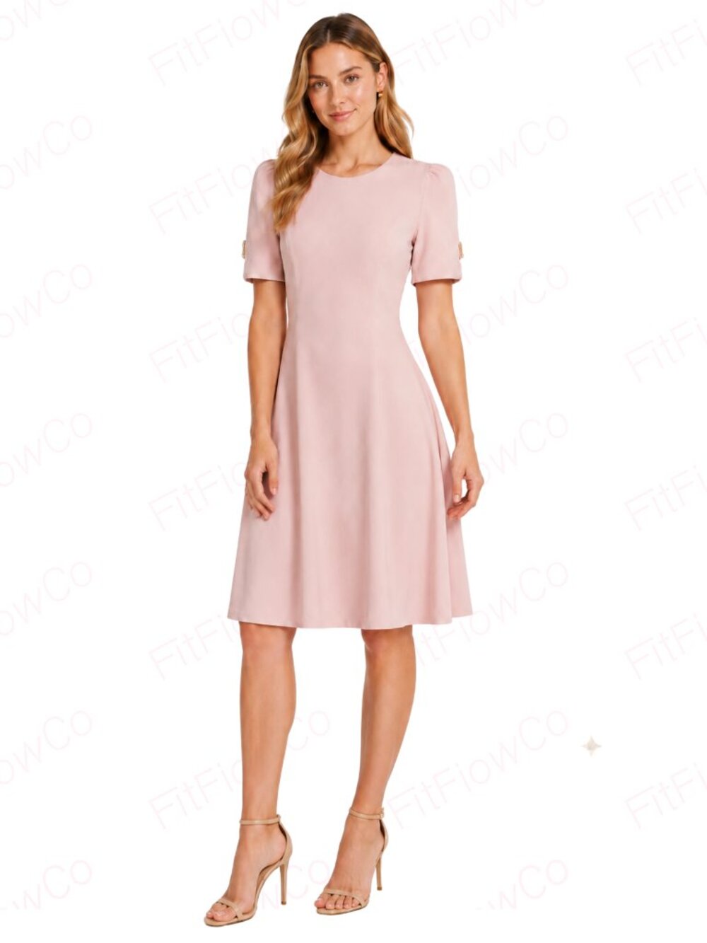 DKNY Blush Pink Button Sleeve Fit & Flare Dress Size 2 NWT